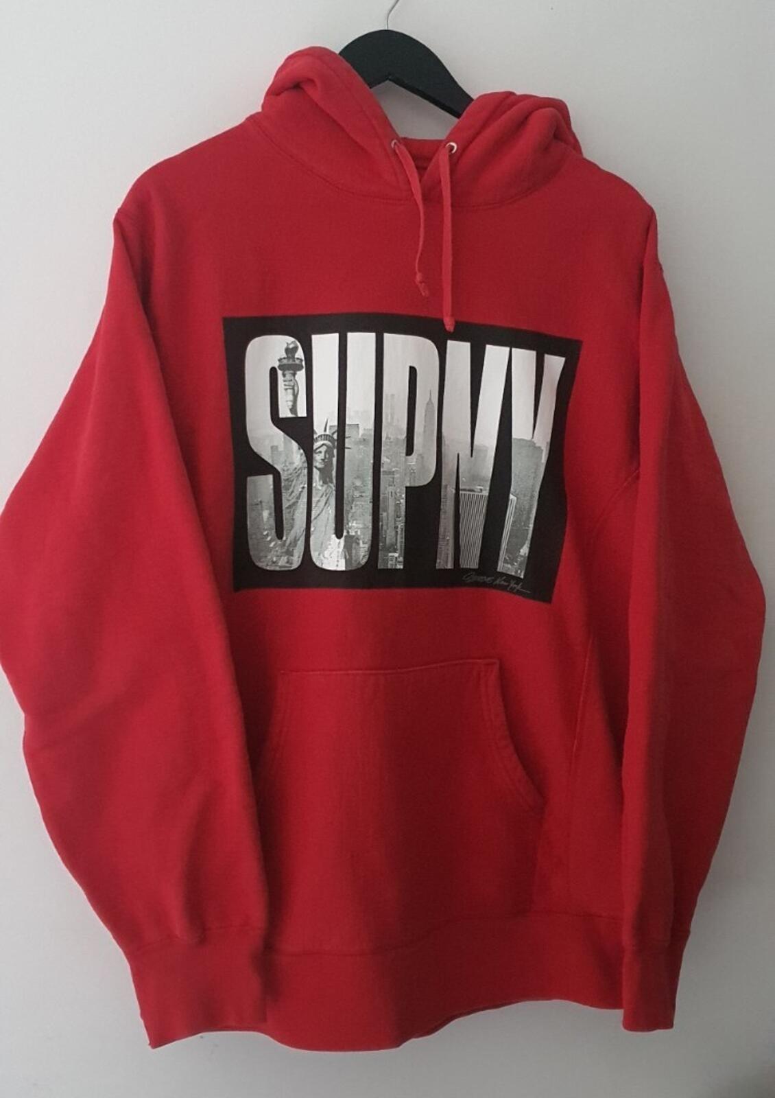 FW10 Supreme SupNY Pullover Red Hooded Sweatshirt XL hoodie Vintage 2010 Rare