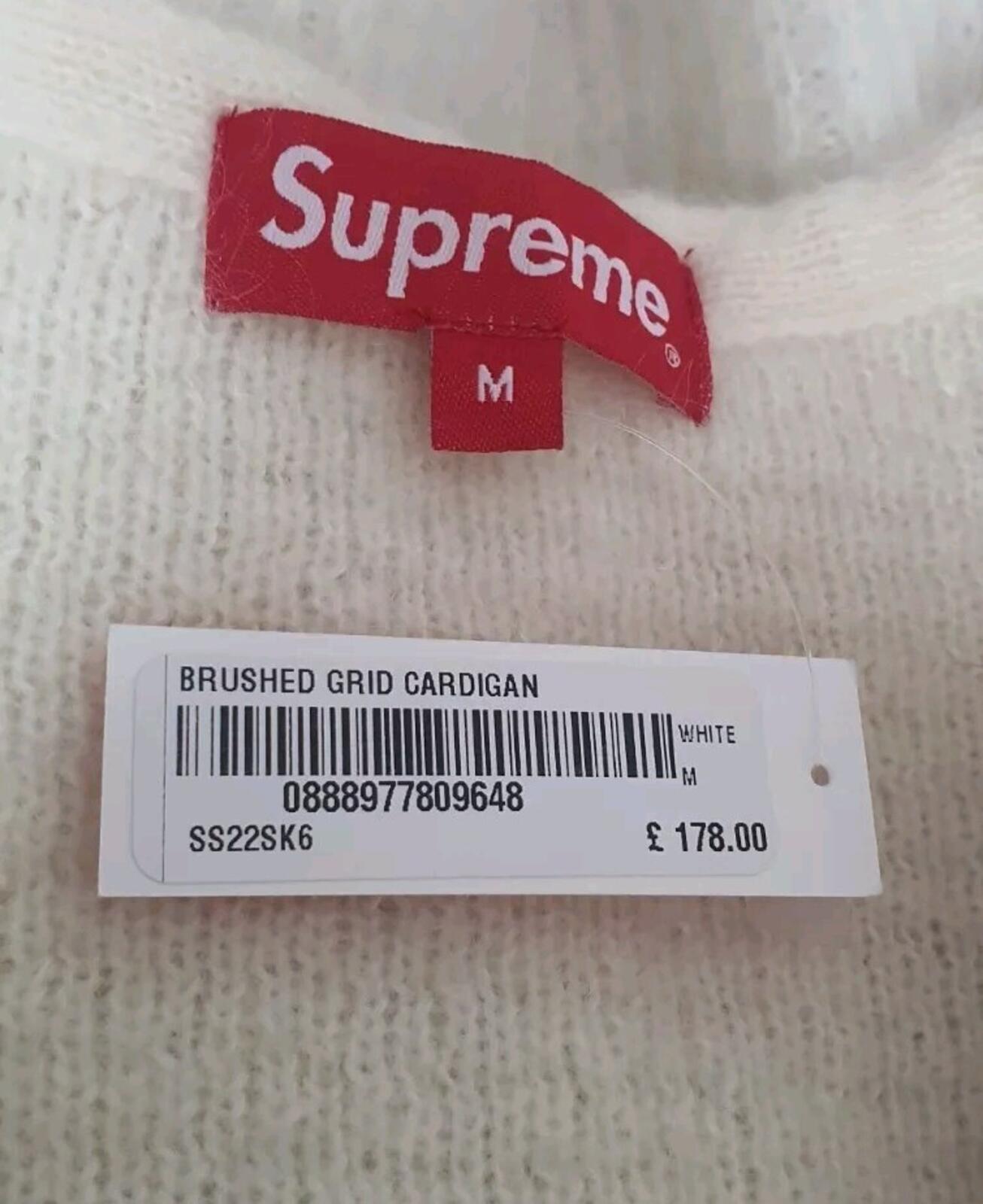 SS22 Supreme Brushed Grid Cardigan size M Medium White sweater Mohair New £178
