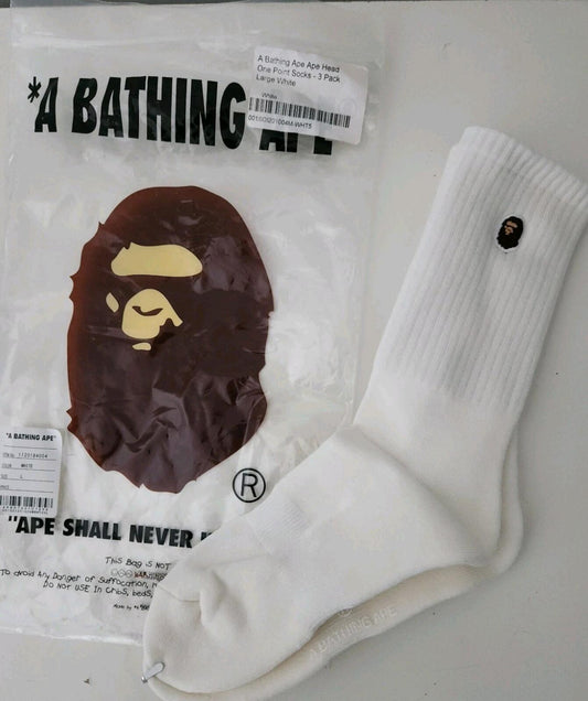 1x A BATHING APE Ape Head one point  socks L large UK 9-11 Japan BAPE White Pair