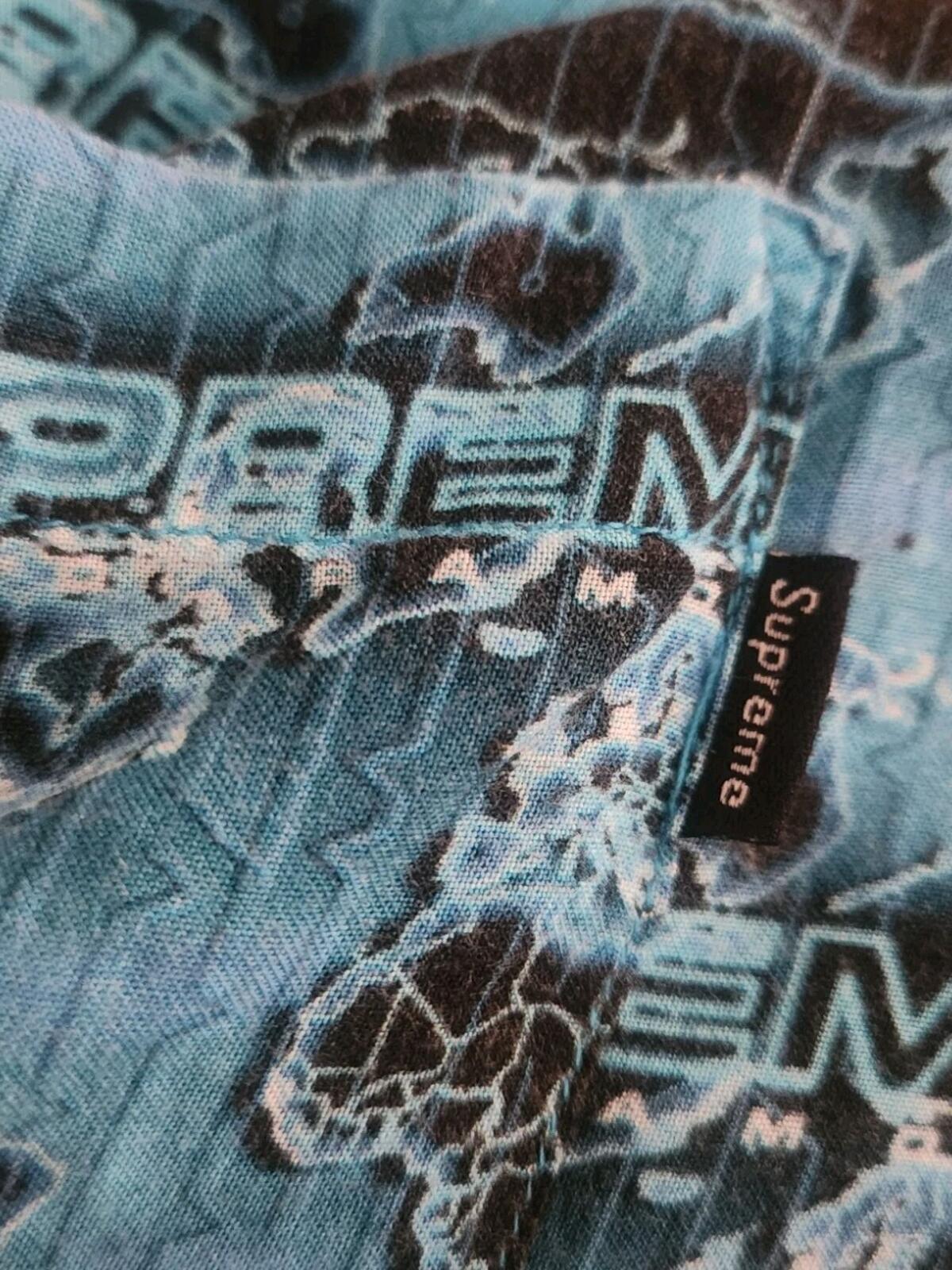 SS18 Supreme World Famous Rayon Shirt Blue Cyan Size L
