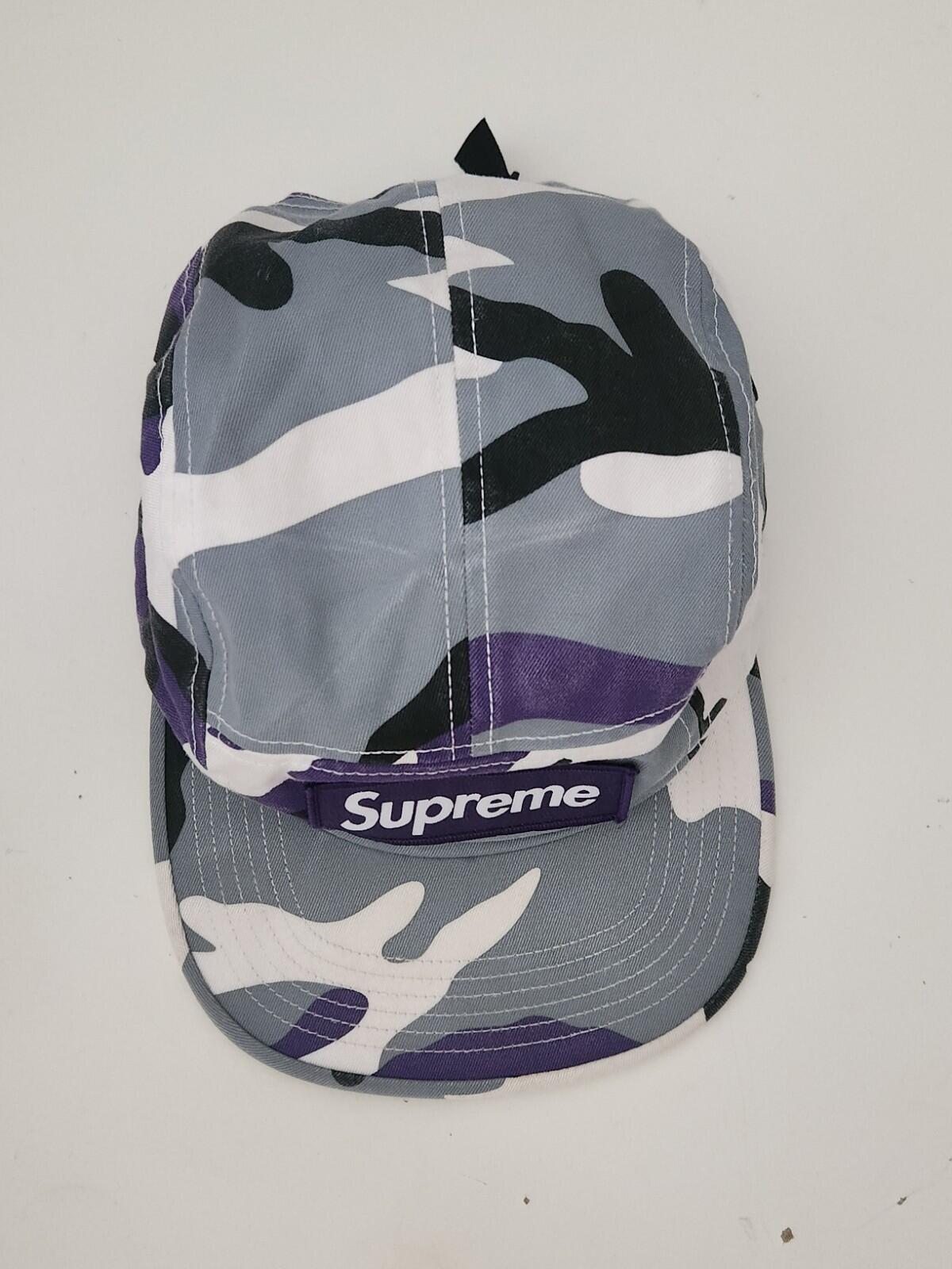 FW16 Supreme Camo Camp Cap Mütze Militär Lila Box Logo