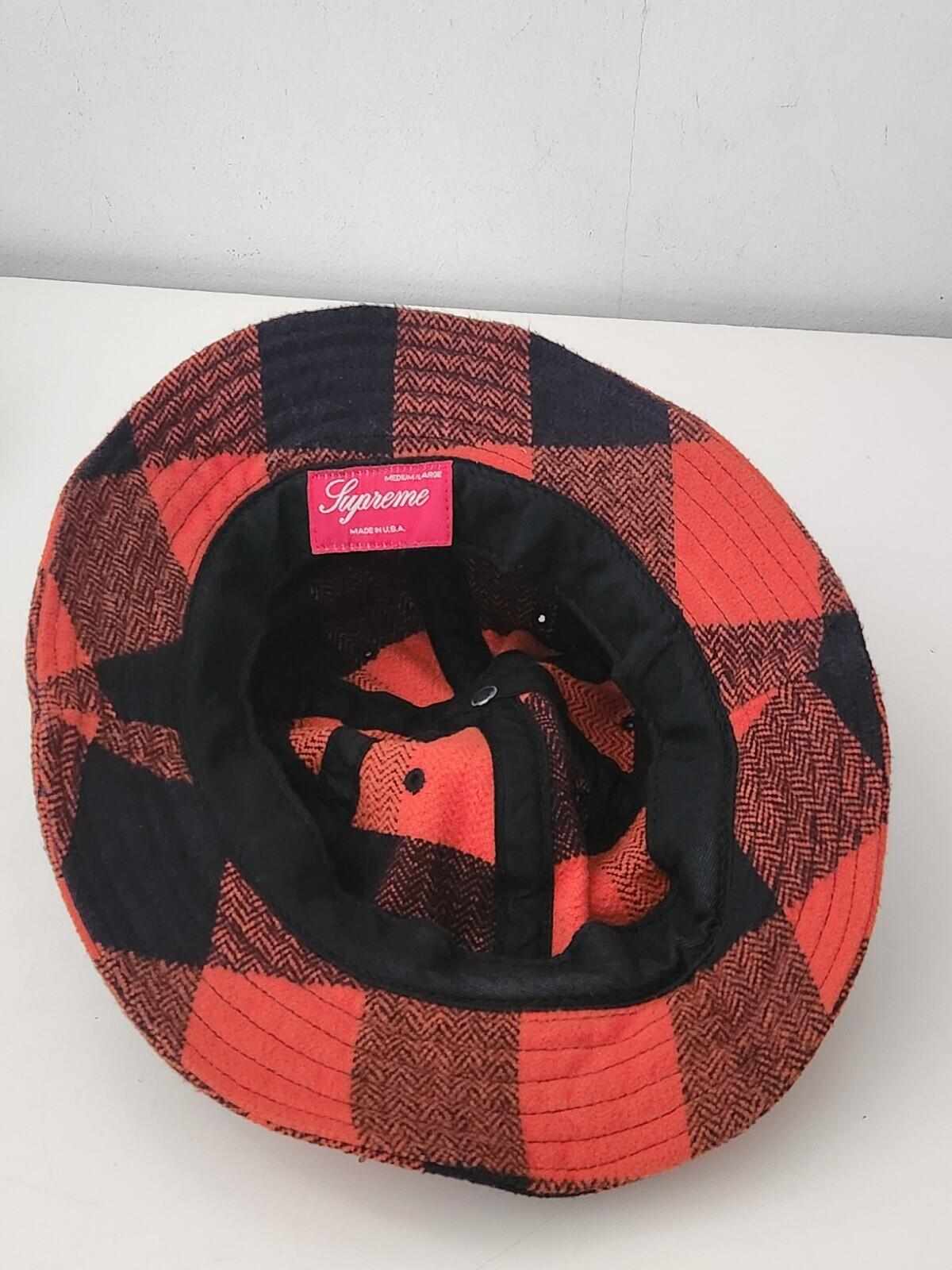 FW14 Supreme Buffalo Check Bell Hat Medium / Large Crusher Orange M / L Vintage