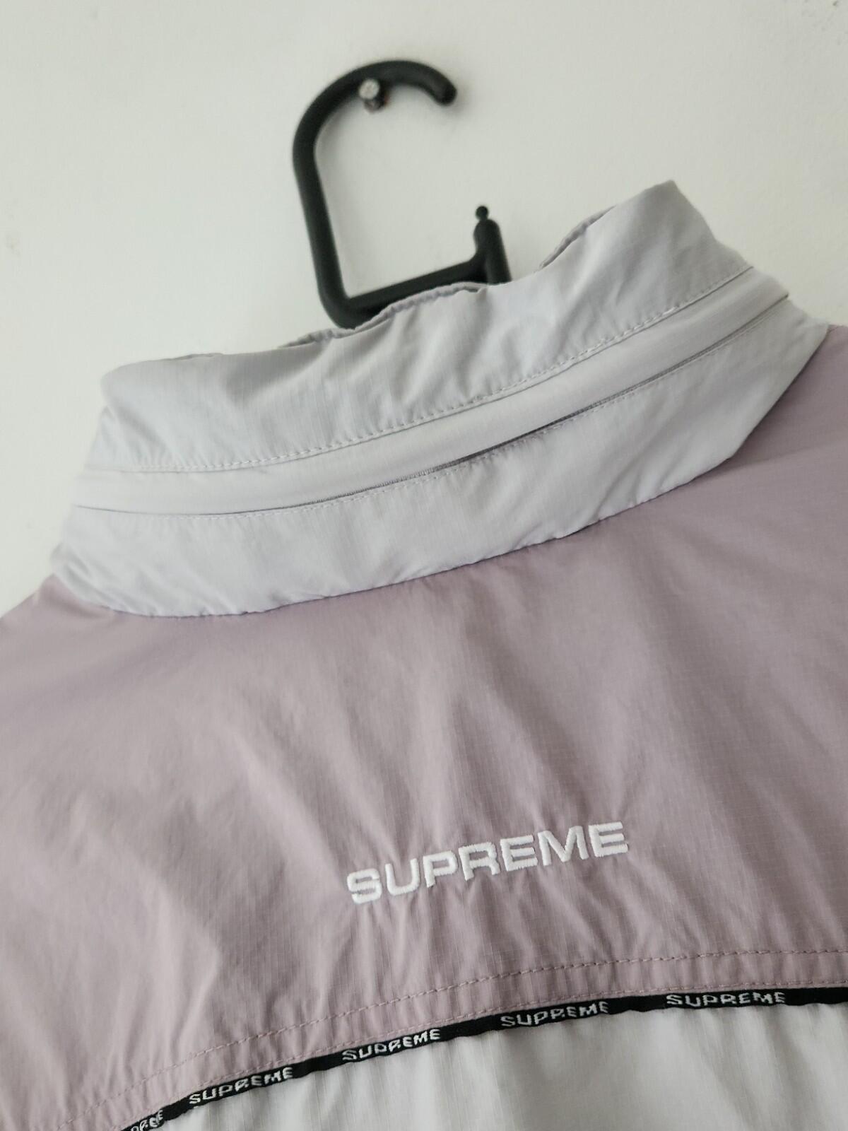FW23 Supreme Logo Piping Hooded Track Jack Size XL Grey Lavender Water Resistant