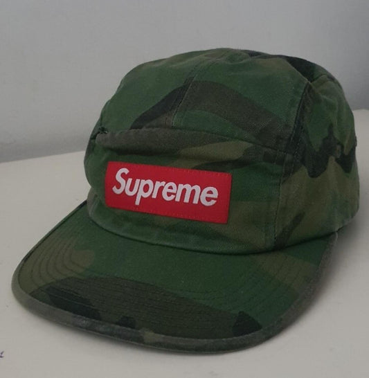 SS17 Supreme Front Panel Zip camp cap Woodland Camo Hat Red box logo