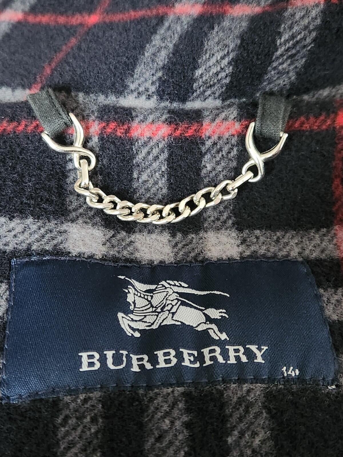 Burberry Duffle Wool Hooded Coat Navy Tartan Size Boys 14Y Fits Mens M Medium