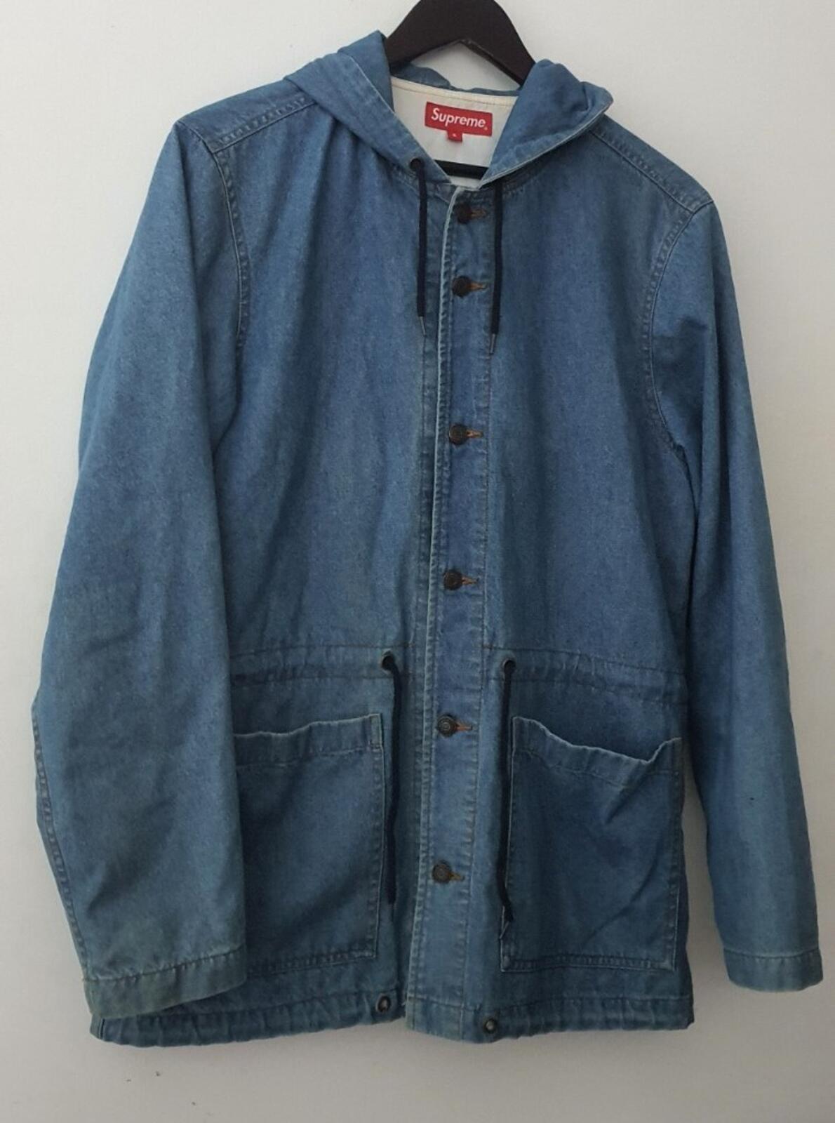 SS14 Supreme hooded denim parka size S small blue jacket Rare Vintage