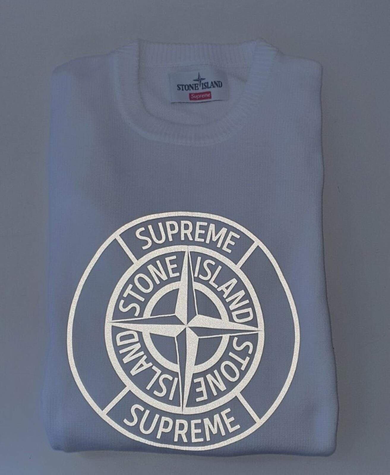 SS16 Supreme x Stone Island Jersey con logo reflectante Blanco Talla S