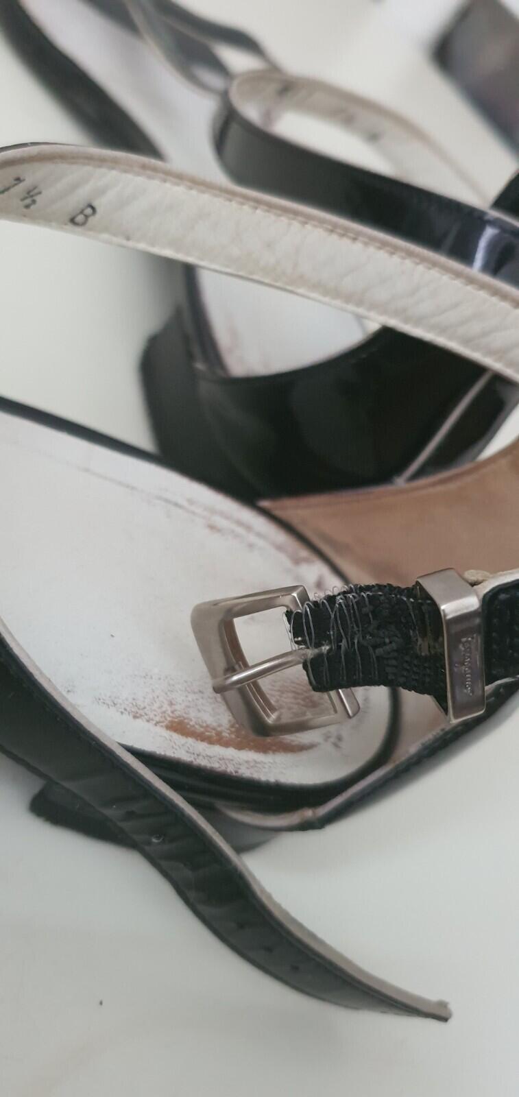 SALVATORE FERRAGAMO 7.5 B UK 5 EU 38 WOMENS BLACK SANDALS Slim Made in Italy