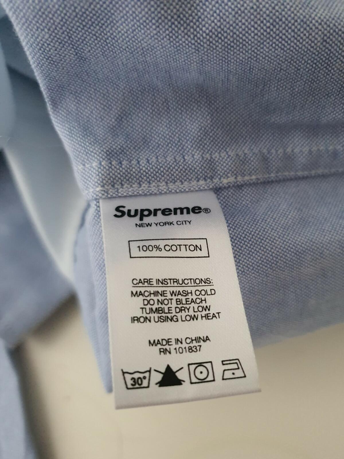 FW20 Supreme Patchwork Oxford Shirt Blue Size S