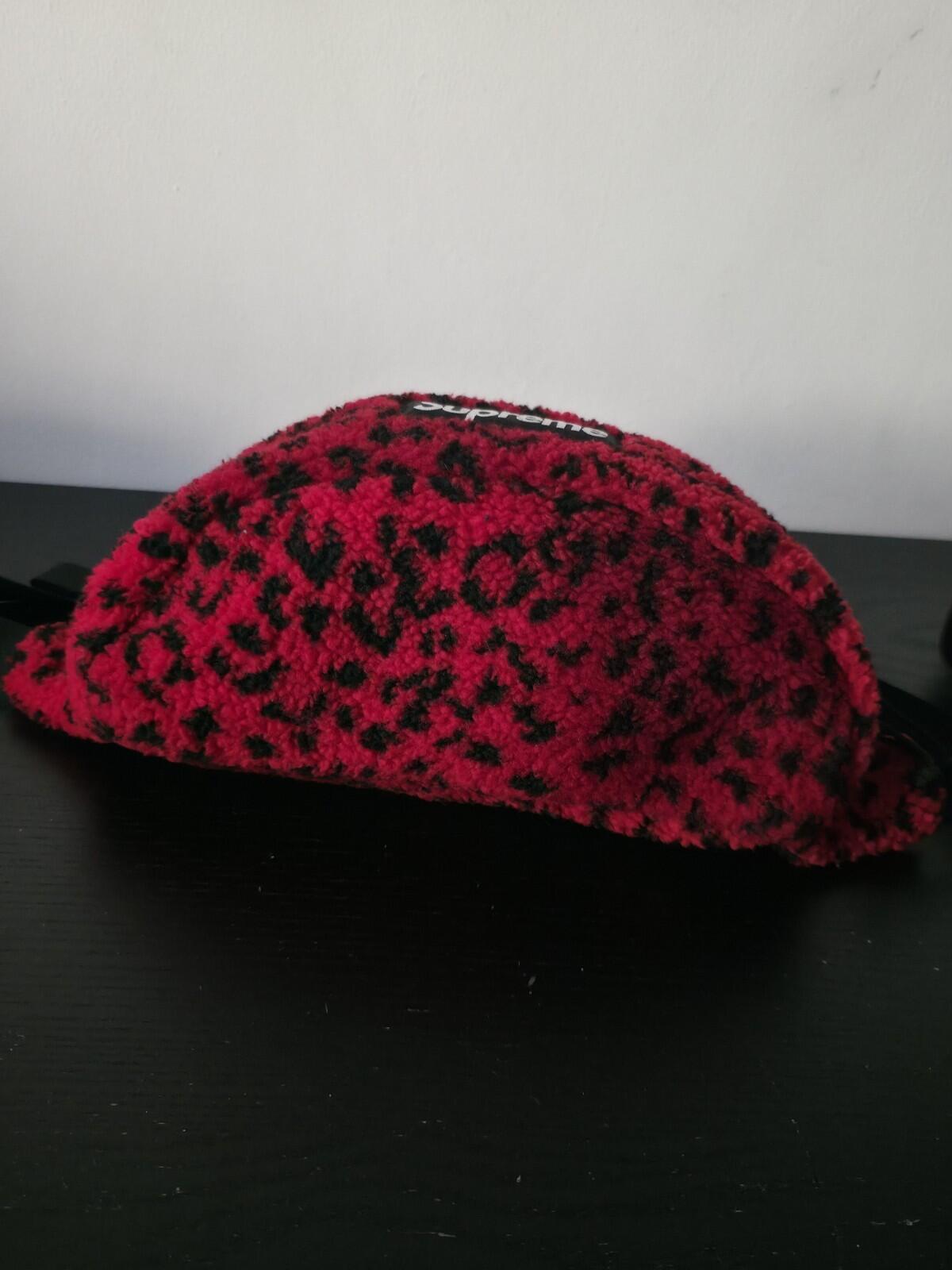 FW17 Supreme Leopard Fleece Waist Bag Red
