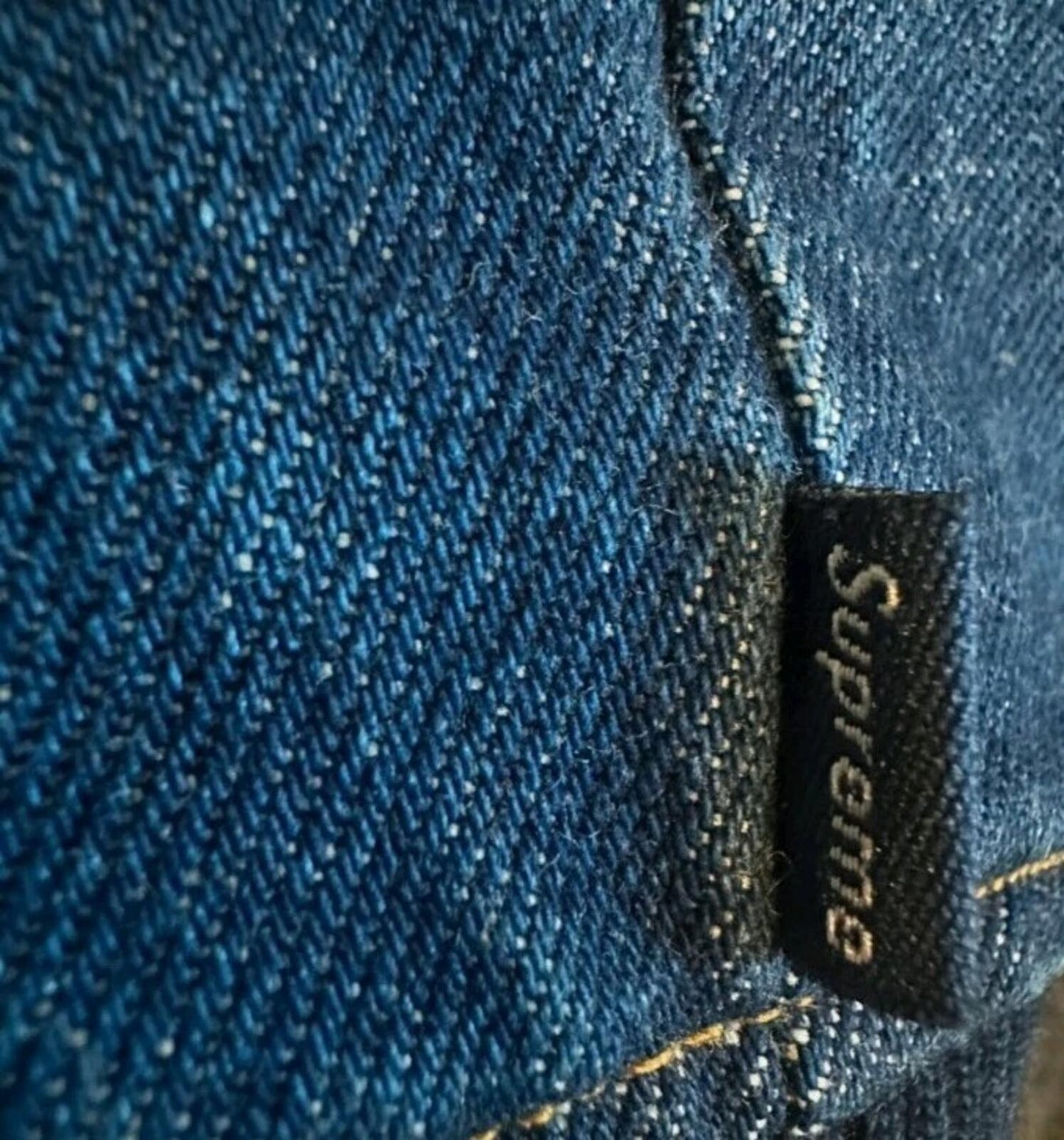 FW14 Supreme Denim Twill Varsity Jacket M Medium Vintage 2014 Flannel Lining