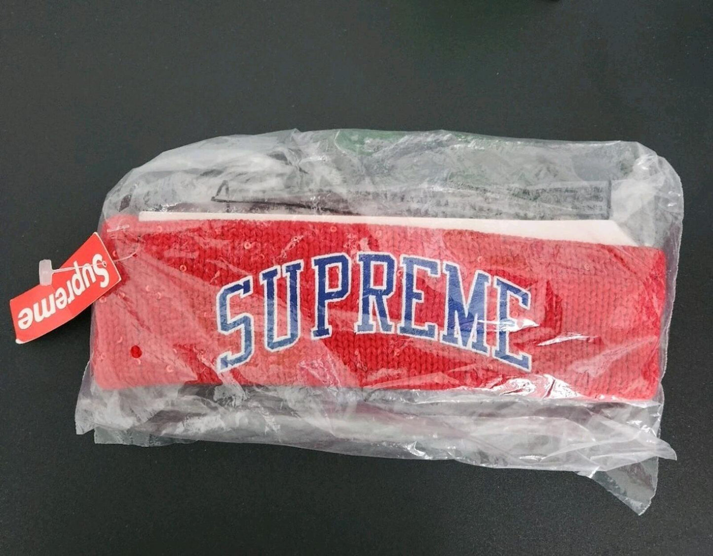 FW18 Supreme New Era Sequin Arc Logo Headband Red