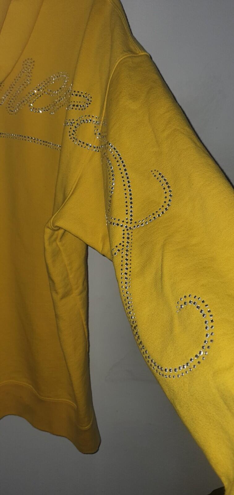 FW19 Supreme Rhinestone Script hooded sweatshirt L Large Yellow Hoodie Pullover