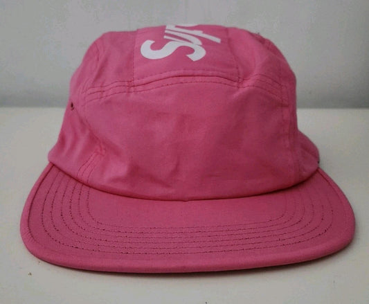 FW16 Supreme Top Panel Stripe Camp Cap Magenta