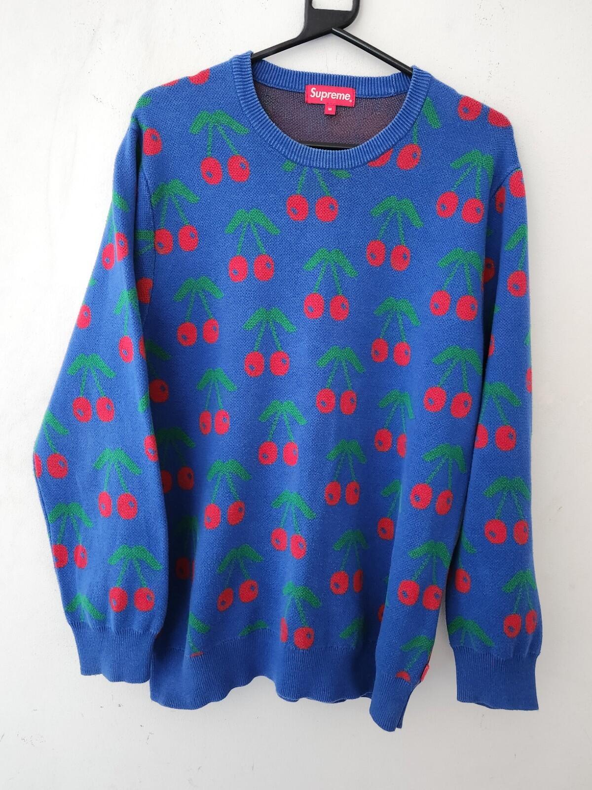 FW14 Supreme Supreme Cherries Knitted Sweater Blue Size M Luka Sabbath