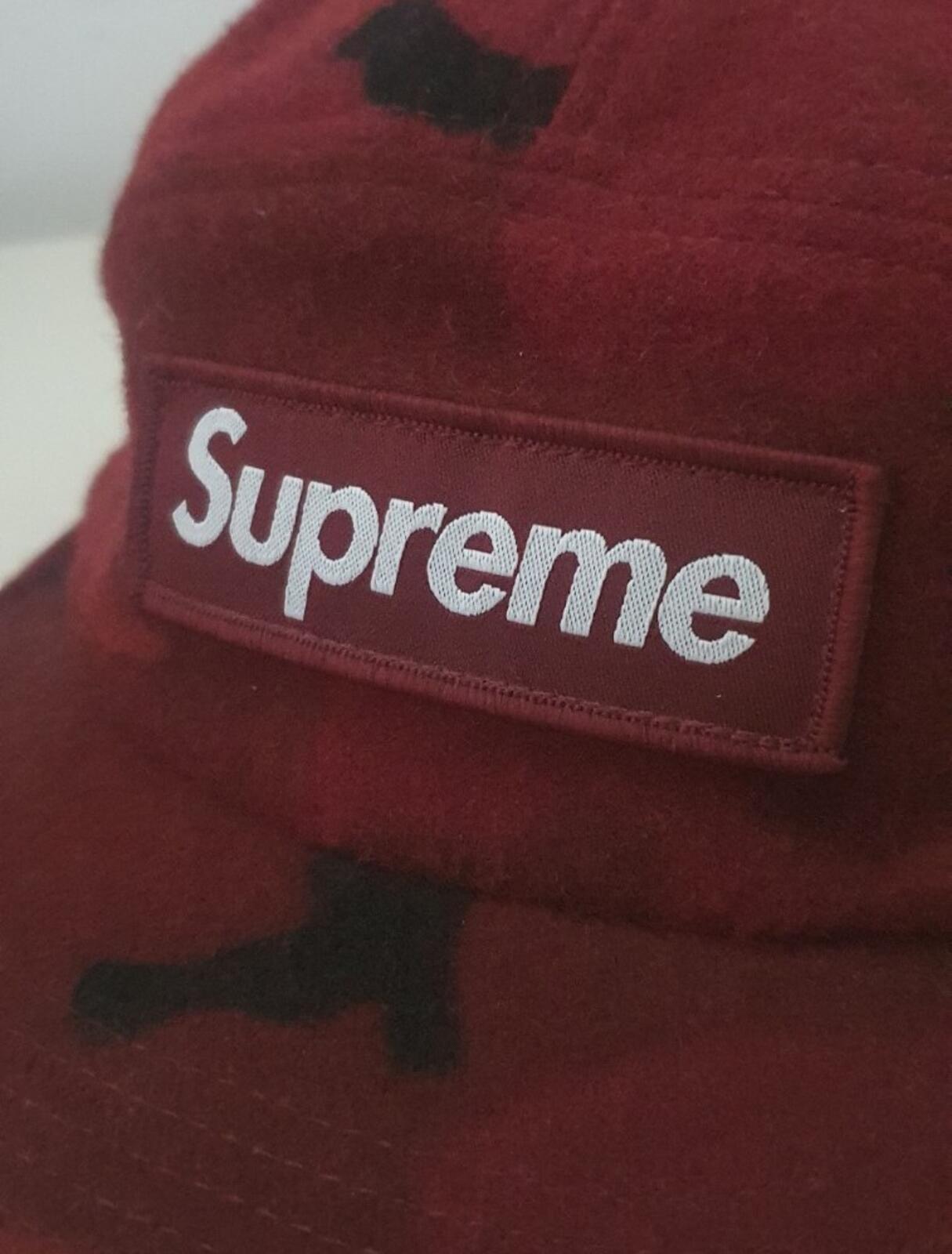FW17 Supreme Camo Wool camp cap Burgundy Hat Red Box Logo