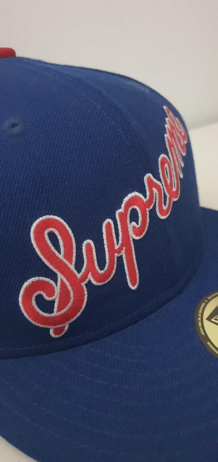 SS12 Supreme NO 1 Script New Era 59fifty fitted cap size 7 1/4 blue hat Vintage