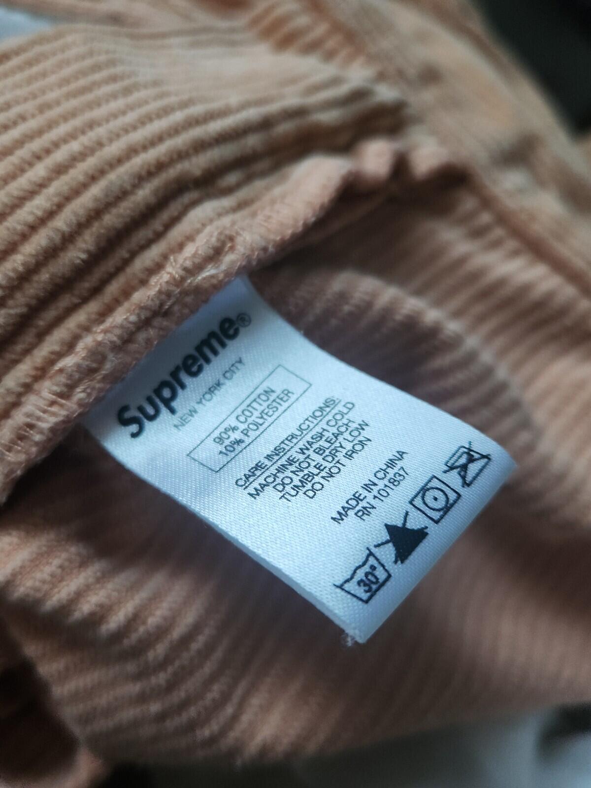 FW17 Supreme Corduroy Work Pant size 30 W30 L30 zip up trousers pants Peach S