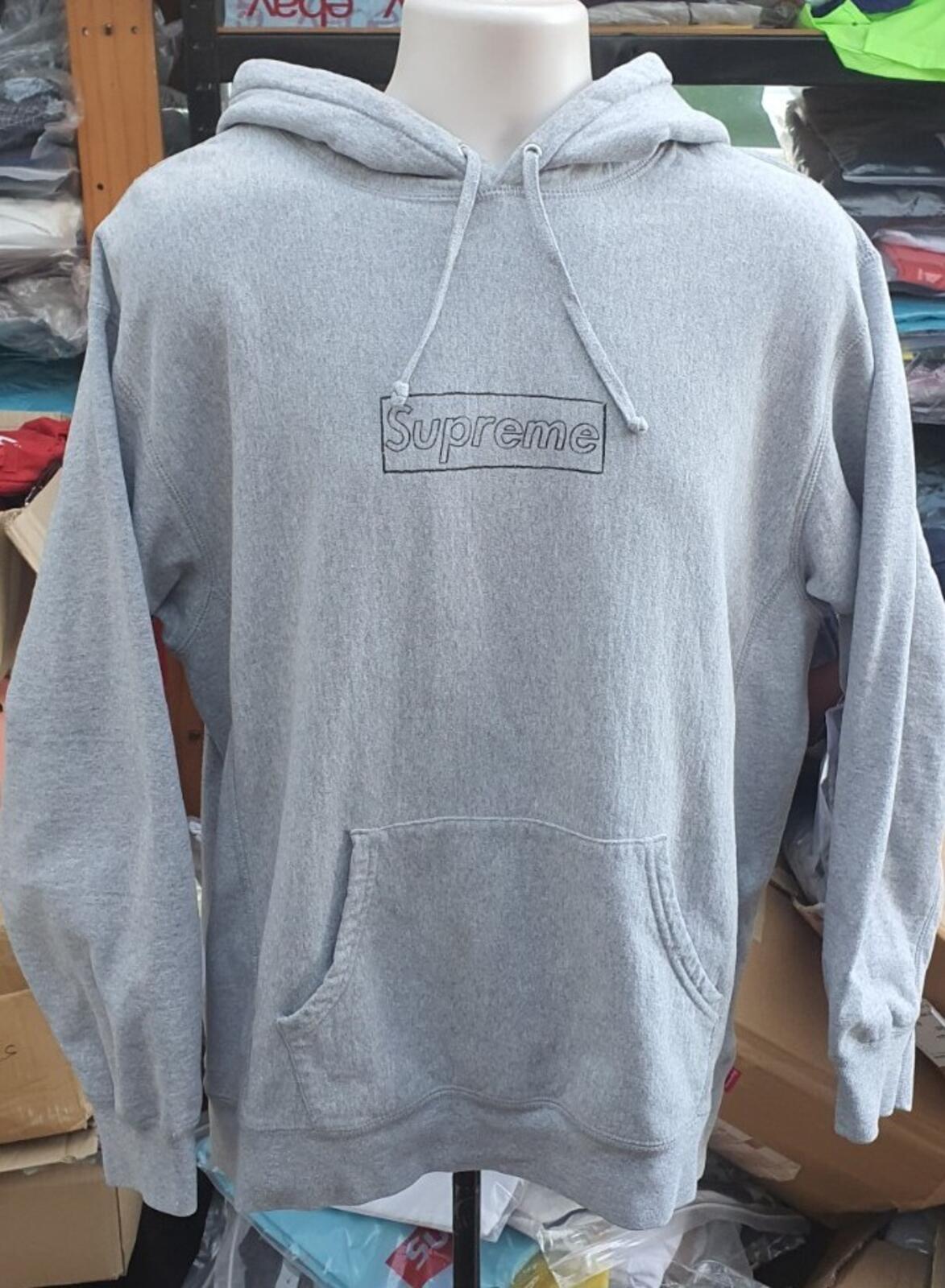 SS21 Supreme Kaws Chalk Logo Hooded Sweatshirt Heather Grey Size L