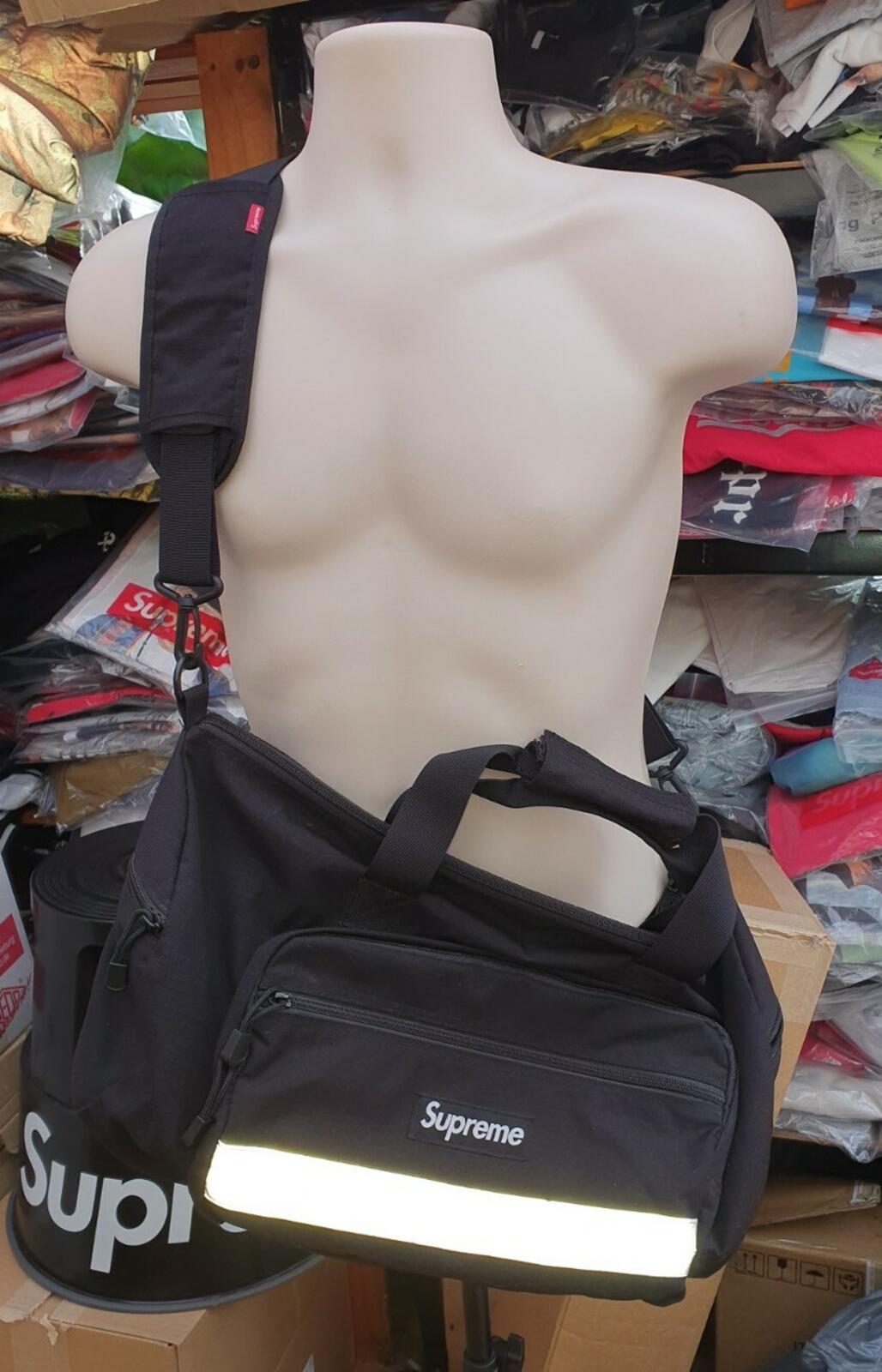 FW14 Supreme Hi Vis black duffle bag box logo Cordura messenger reflective Rare