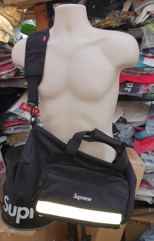 Bolso de lona negro Supreme Hi Vis FW14 con logo de caja Cordura, bandolera reflectante, raro