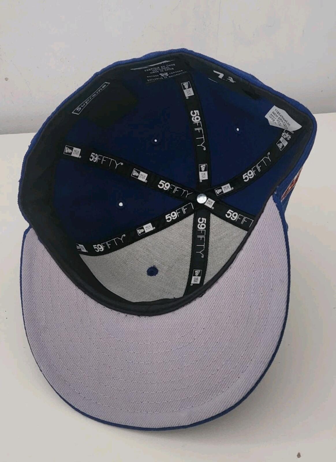 SS15 Supreme Kanji Logo New Era Size 7 3/8 Blue Wool Cap Vintage hat 2015