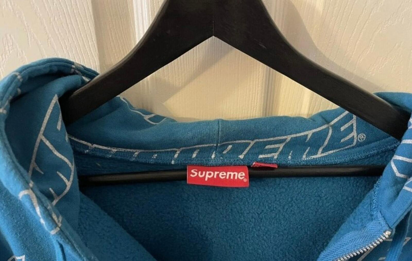 SS18 Supreme Repeat Zip Up Hooded Sweatshirt Dark Aqua Size L