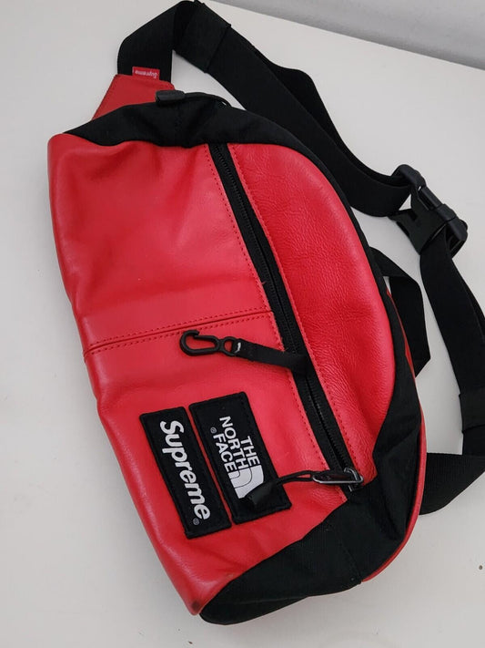 FW18 Supreme x The North Face Leather Roo II Lumbar Pack Waist Bag Shoulder Red