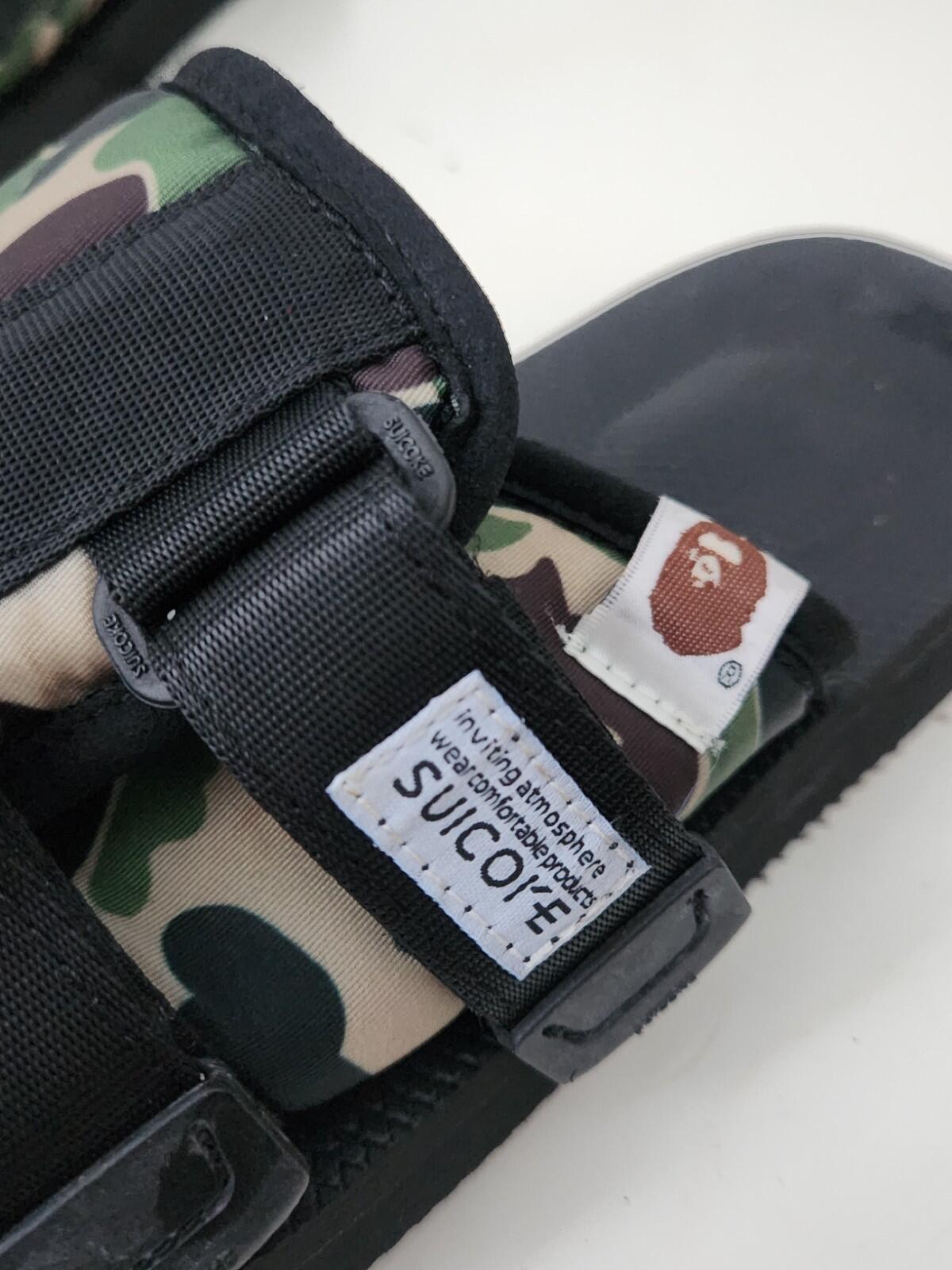 A BATHING APE Suicoke ABC Kaw-Ape £195 Schwarze Sandalen BAPE Camo Slides UK 7 US 8