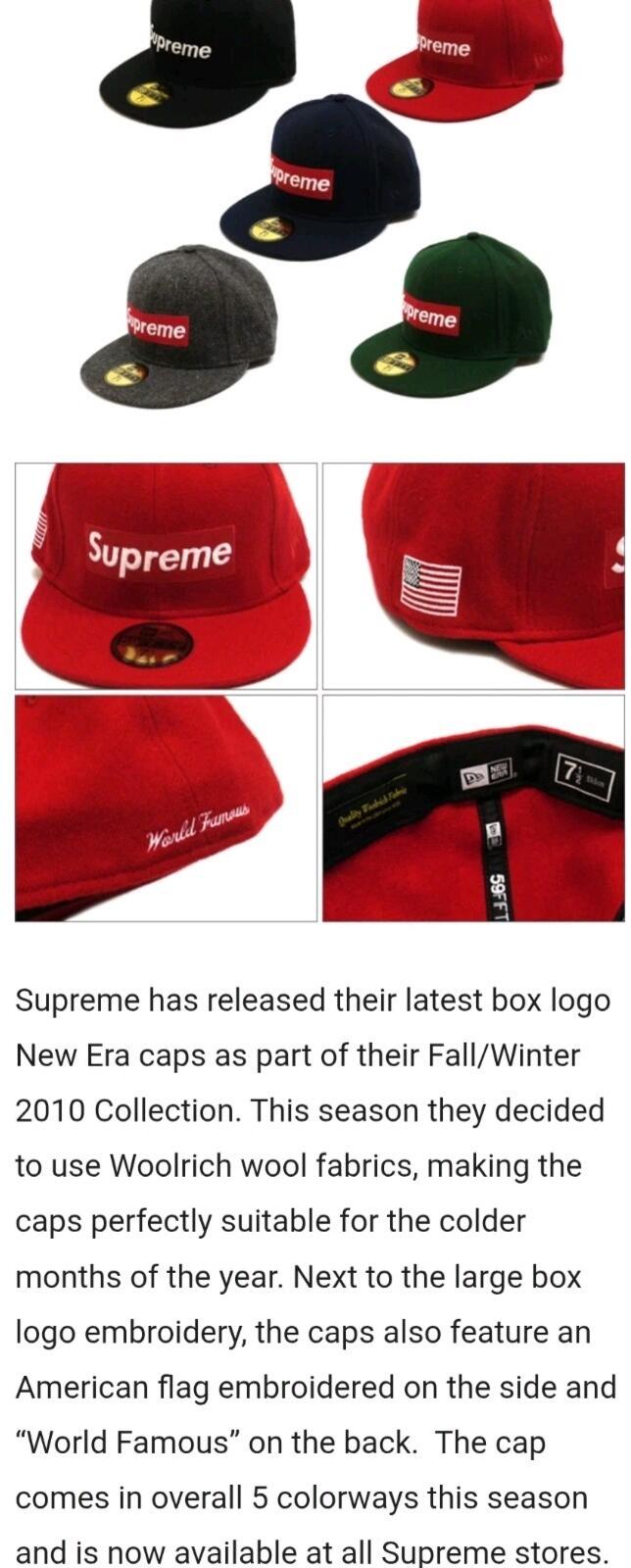 FW10 Supreme Woolrich Box Logo New Era green hat wool cap 7 3/8 Vintage 2010