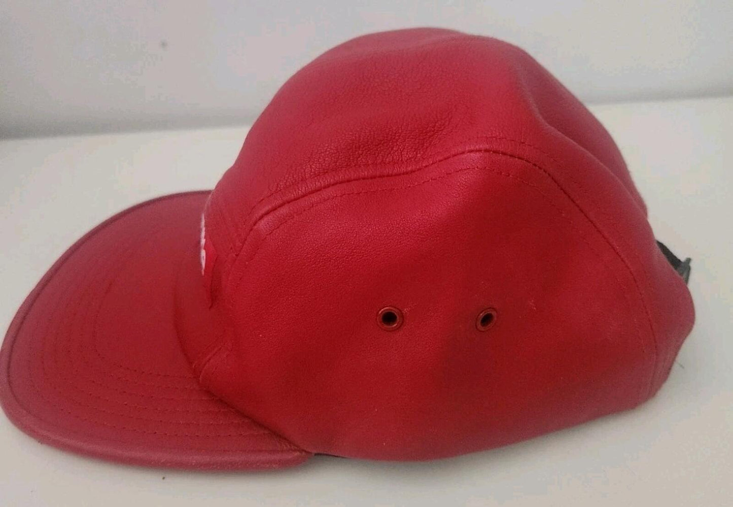 FW16 Supreme Leather Camp Cap Red