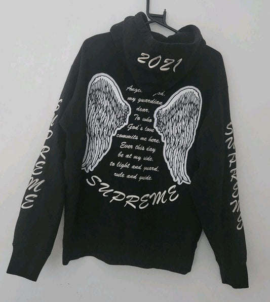 Sudadera con capucha negra FW21 Supreme Guardian, talla M mediana, Alas de ángel