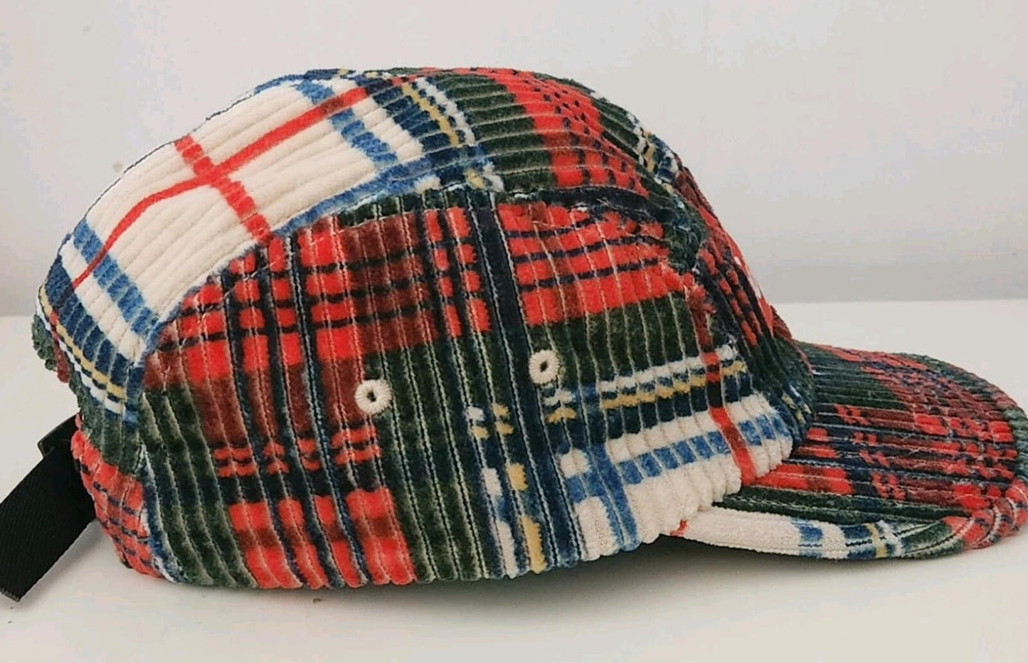 SS22 Supreme Corduroy Camp Cap Plaid Hat Box logo