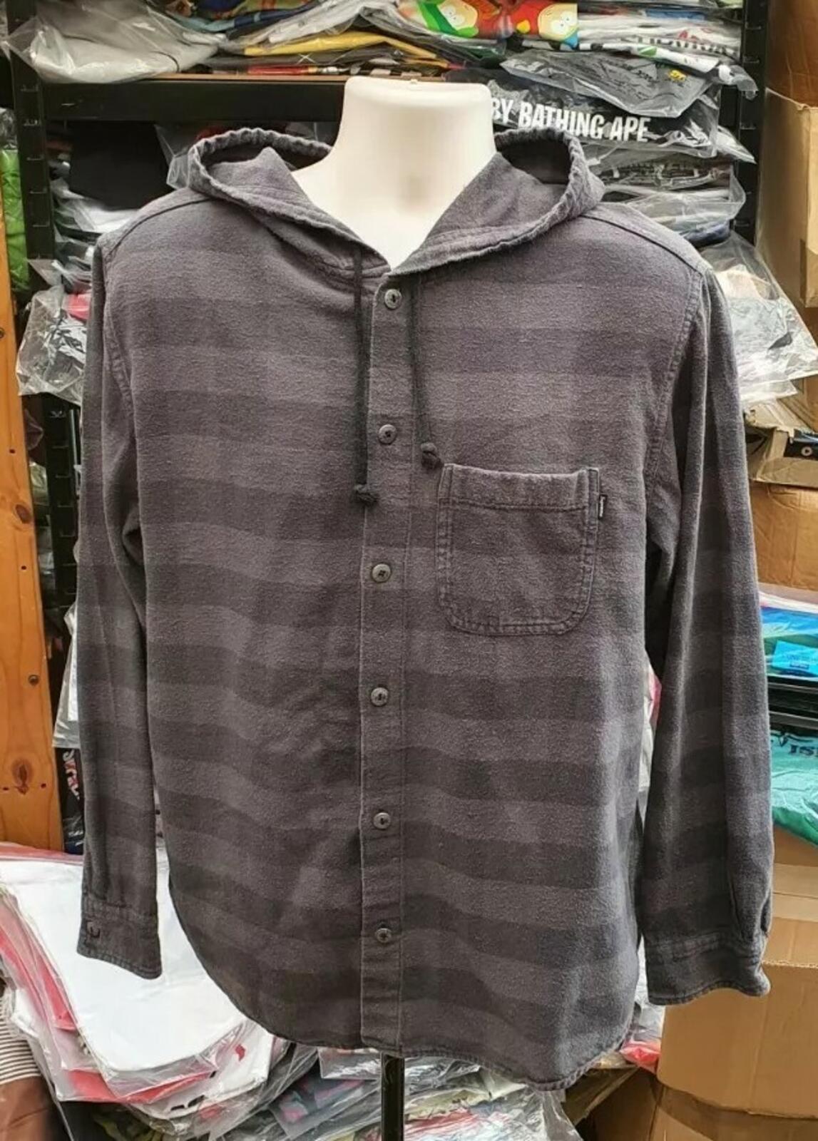 FW17 Supreme Hooded Buffalo Flannel Plaid Shirt Grey Size L