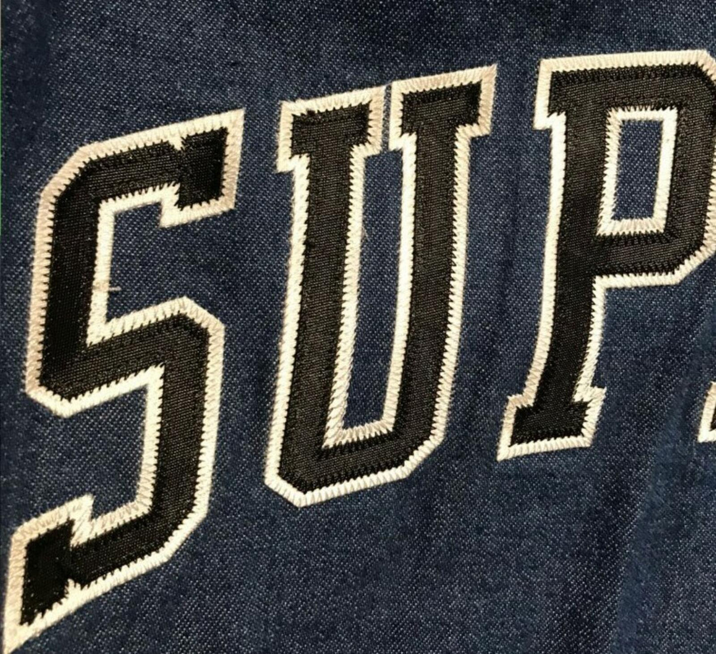 FW13 Supreme Baseball Shirt Chenille S Logo Denim Size L