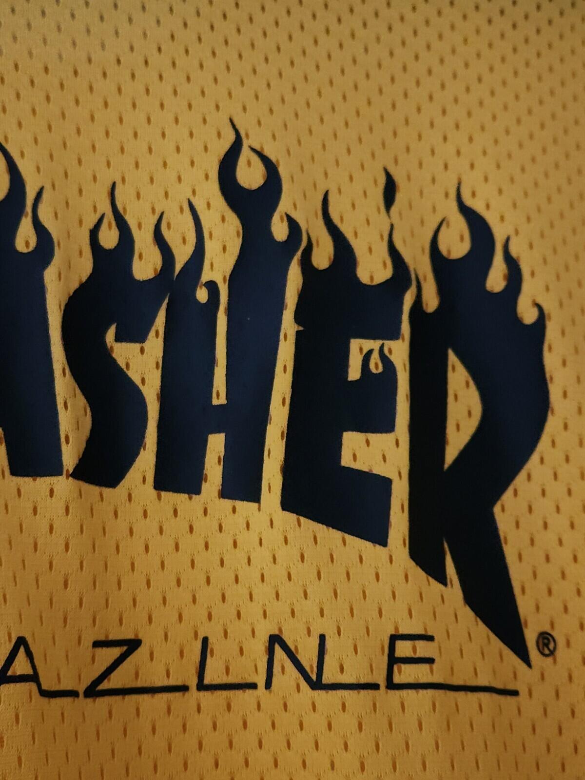 SS15 Supreme x Thrasher Mesh S/S Top Yellow Tee Size L Large Nylon T-shirt