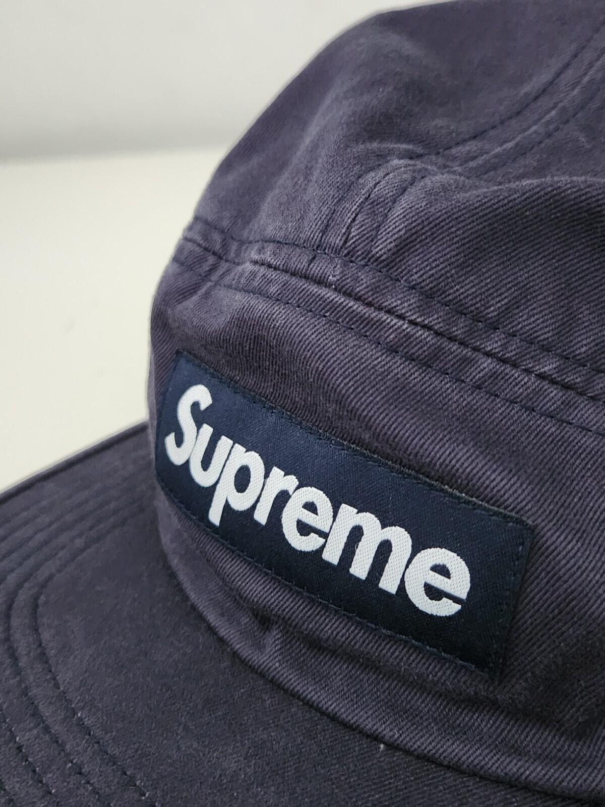 FW17 Supreme Side Zip Camp cap Navy hat Box Logo