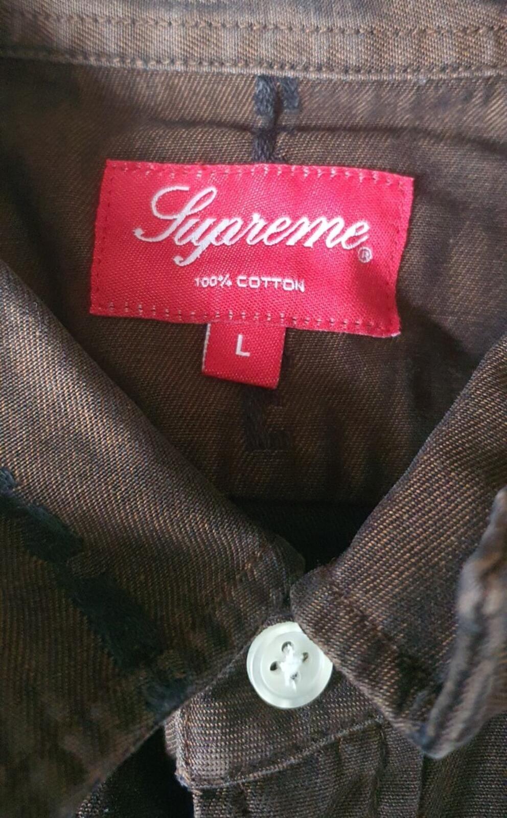FW20 Supreme Stripe Logo Jacquard denim long sleeve L/S shirt L large