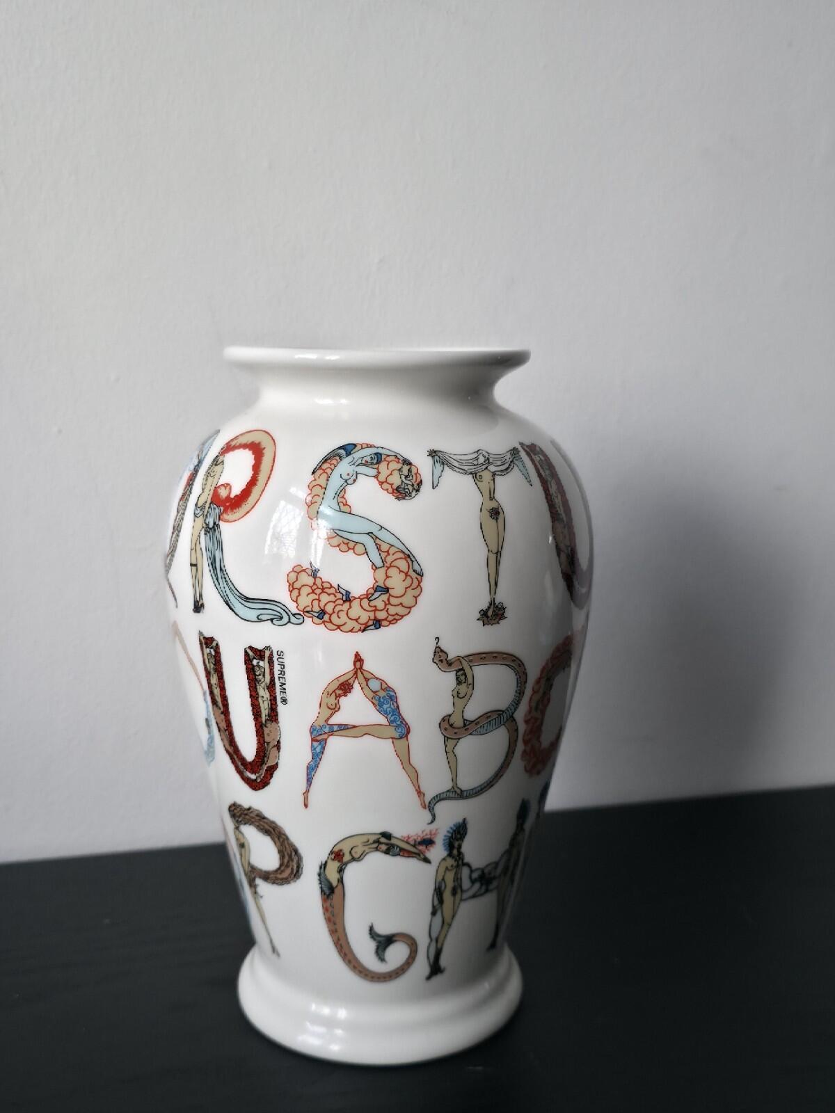 SS18 Supreme Alphabet Ceramic Vase White Artwork by Erte. ©Sevenarts, Ltd.