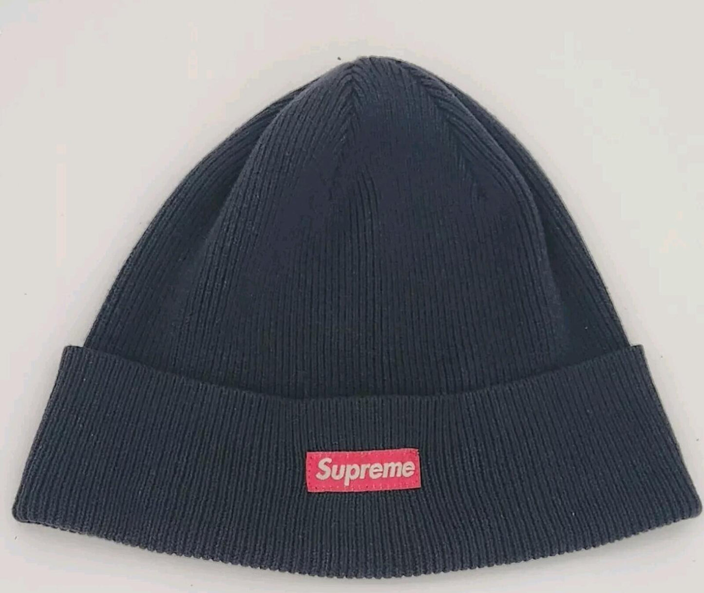 SS14 Supreme Solid Beanie cotton lycra small box logo vintage Rare Hat Navy 2014