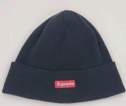 SS14 Supreme Solid Beanie cotton lycra small box logo vintage Rare Hat Navy 2014