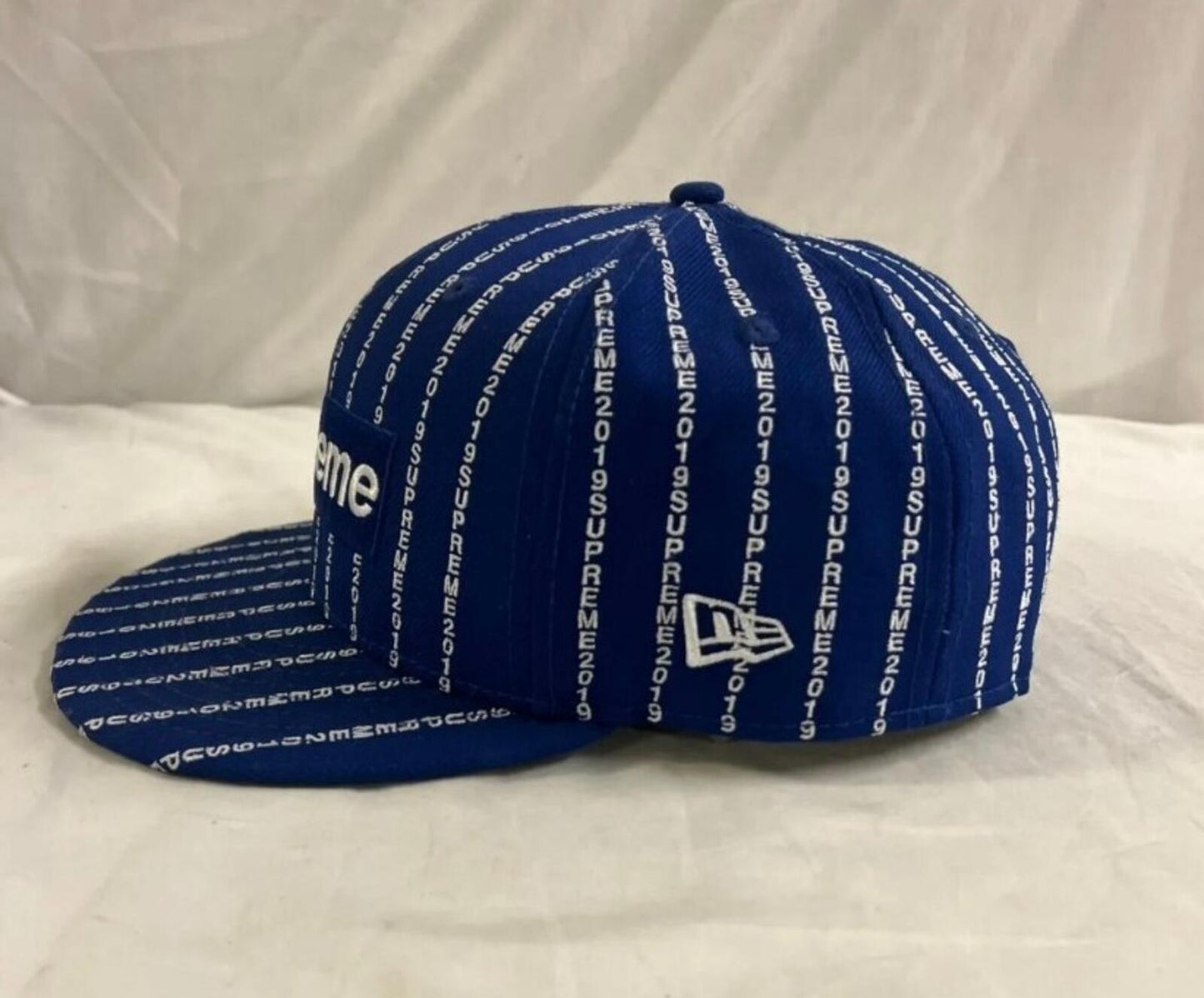 SS19 Supreme Text Stripe New Era Blue Hat Box Logo Wollbaseballmütze