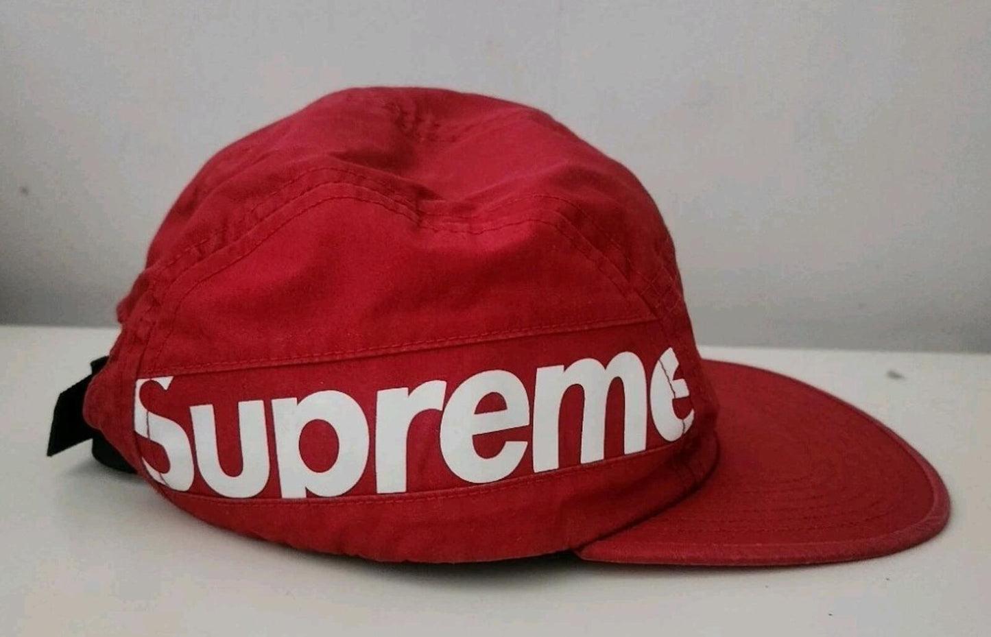 FW18 Supreme Side Panel Camp Cap red big logo hat made in USA