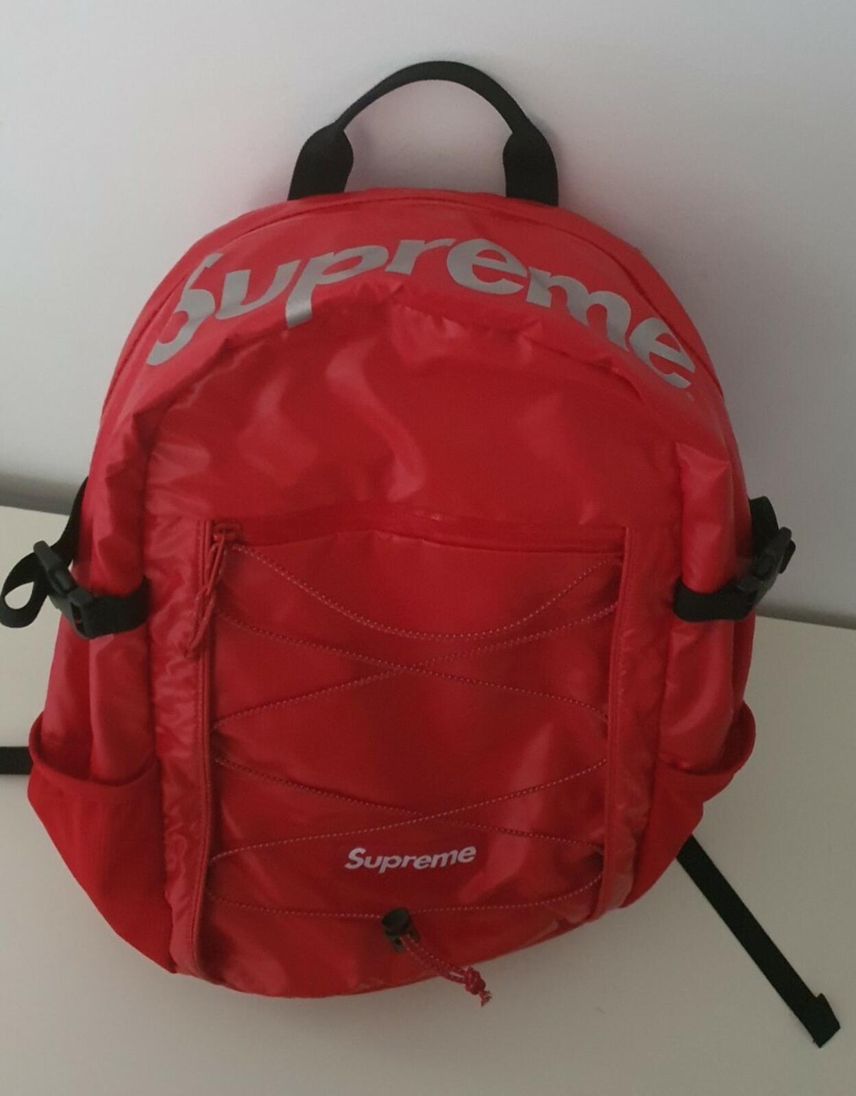 FW17 Supreme red backpack Cordura Fabric box logo Reflective text Rucksack