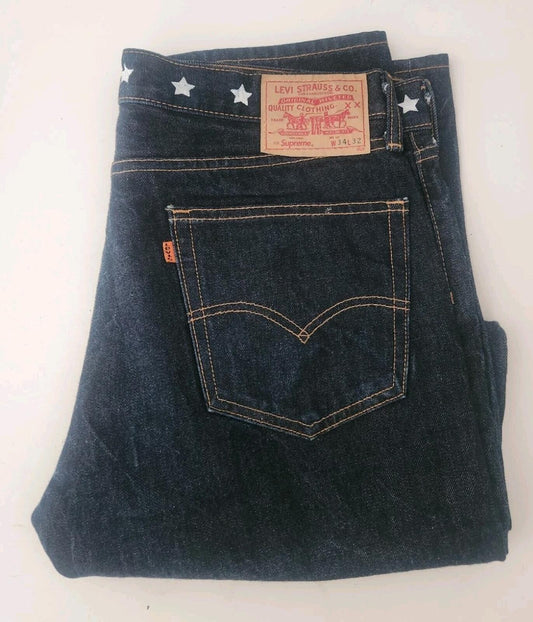 FW11 Supreme x Levis 505 Zip-Fly Jeans 34 W34 L32 Levi's Denim Stars Vintage 2011