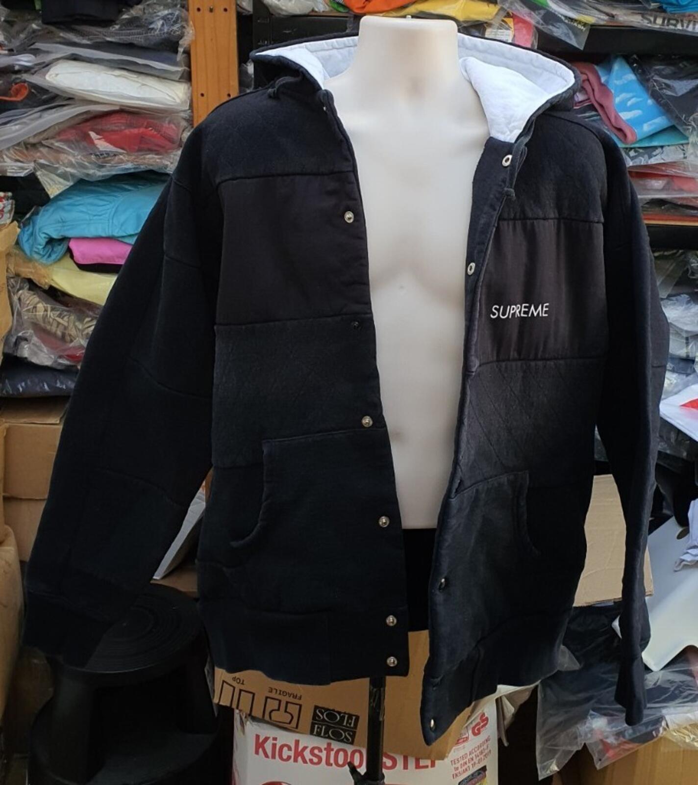 Supreme Vintage Hooded Jacket Heavyweight Paneled Sweatshirt Black Size XL