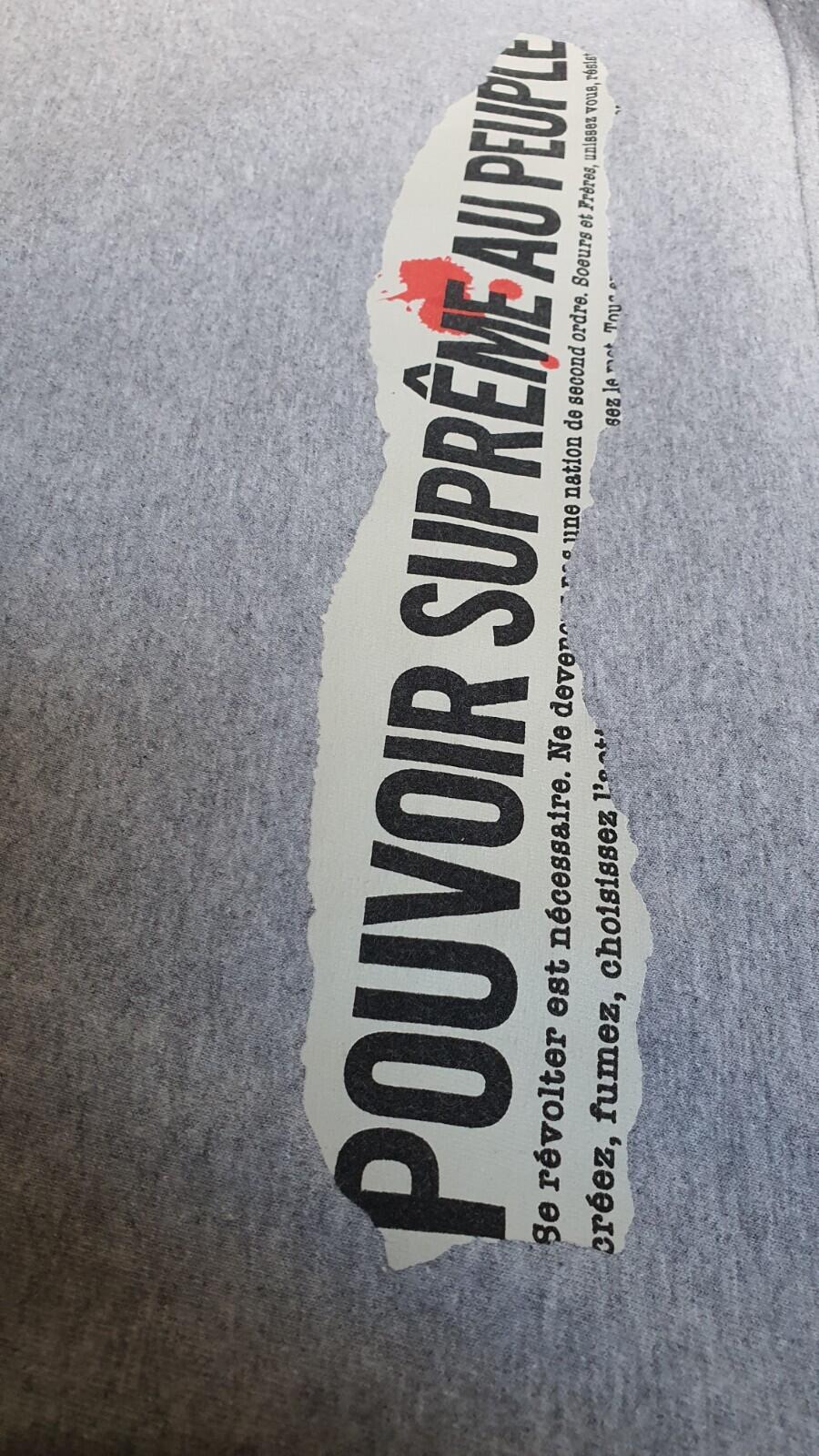 Camiseta SS19 Supreme Headline talla M gris jaspeado "Pouvoir"