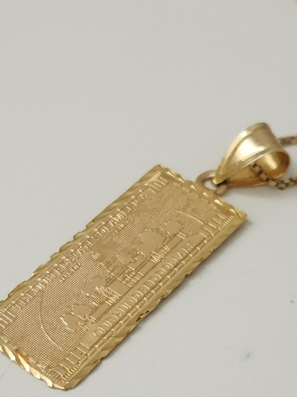 FW17 Supreme 100 Dollar Bill Gold Pendant + chain 14K Yellow Necklace