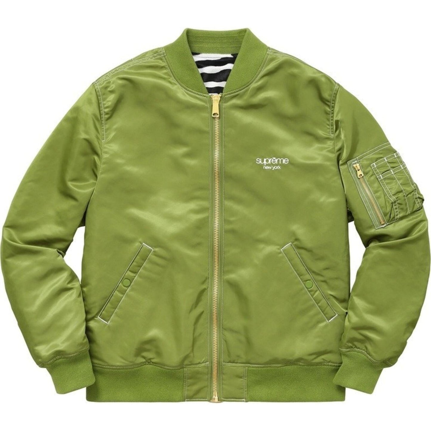 SS17 Supreme Contrast Stitch Reversible MA-1 Jacket Green Zebra Size M