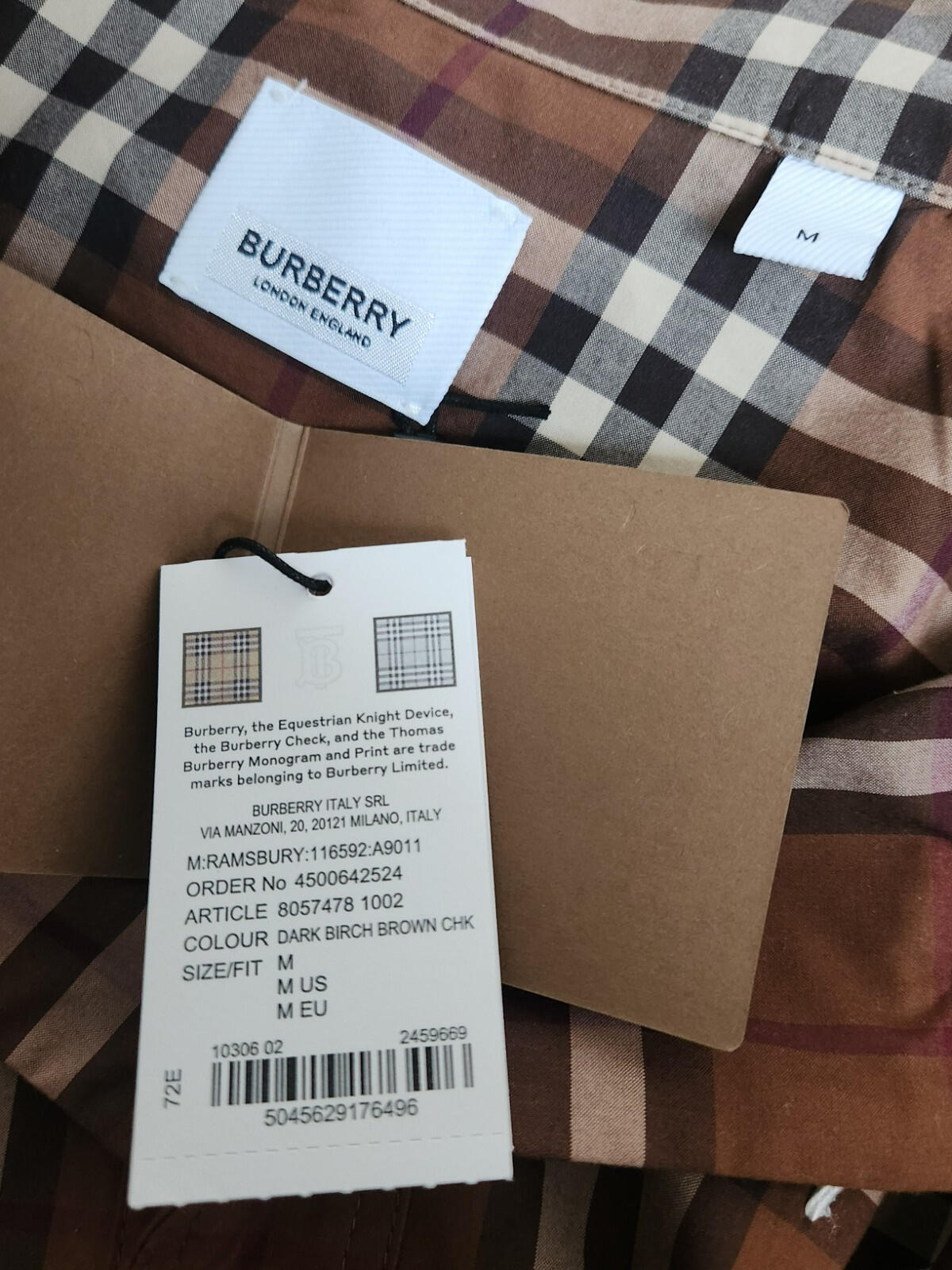 BURBERRY London Camp Collar Logo Embroidered Checked Cotton Shirt RRP £525 Brown